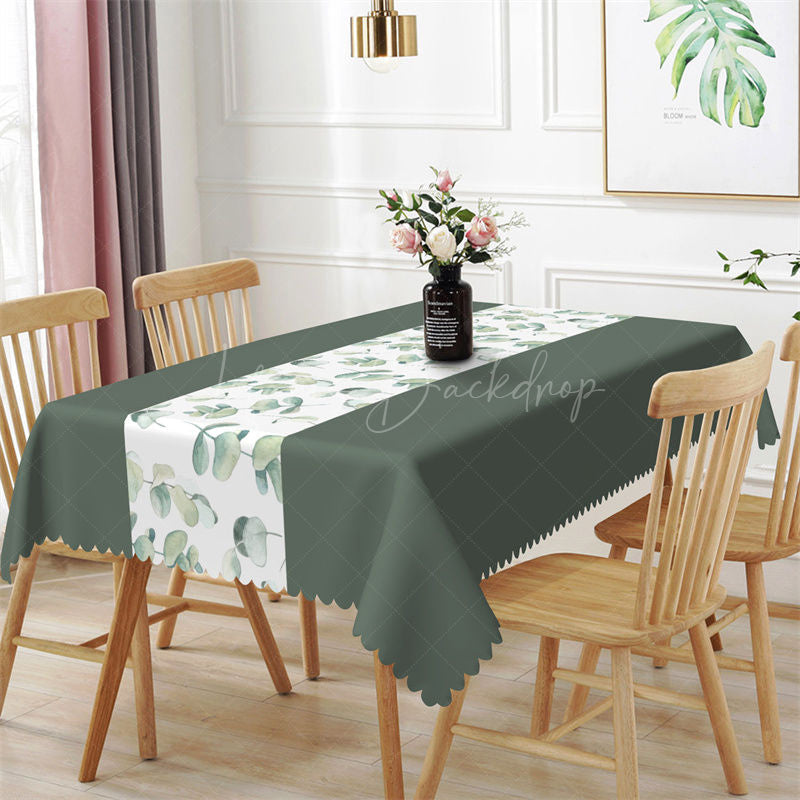 Navy Green Elegant Spring Leaves Rectangle Tablecloth - 52x70 Inch
