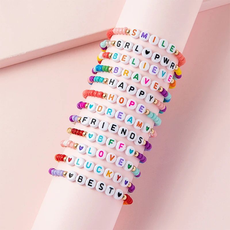 Positive Words Colorful Beaded Bracelet Set