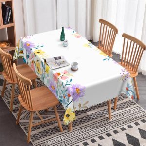 Rainbow Color Flowers Spring Tablecloth For Kitchen - 52x70 Inch