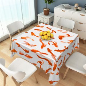 Red Fish Pattern Step And Repeat Square Tablecloch - 52x70 Inch