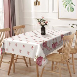 Red Floral Leaf Repeat Pattern Rectangle Tablecloth - 52x70 Inch