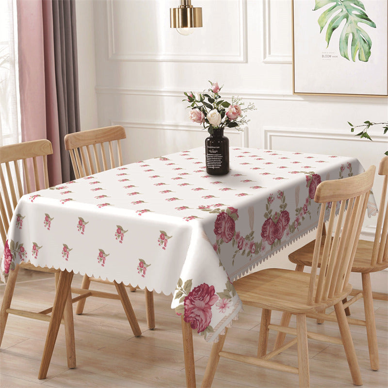 Red Floral Leaf Repeat Pattern Rectangle Tablecloth - 52x70 Inch