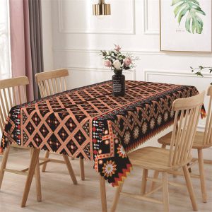 Red Rhombus Detailed Regular Rectangle Tablecloth - 52x70 Inch