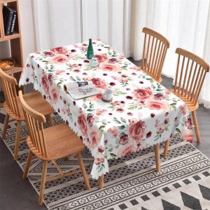Red Rose Cafe Pastoral Pattern Rectangle Tablecloth - 52x70 Inch