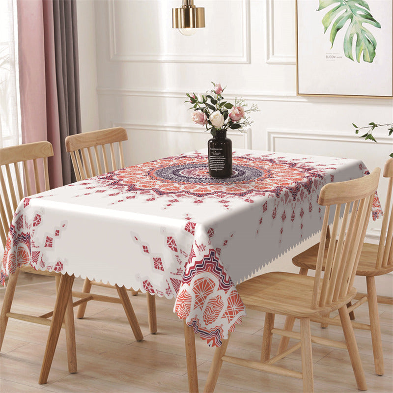 Red White Blue Mandala Patterns Rectangle Tablecloth - 52x70 Inch