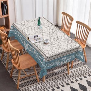 Retro Blue White Floral Pattern Rectangle Tablecloth - 52x70 Inch