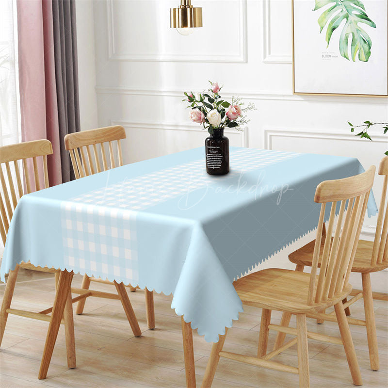 Simple Blue White Checkered Rectangle Tablecloth - 52x70 Inch