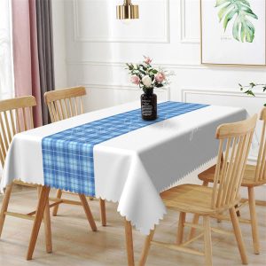 Simple White Blue Checkered Rectangle Tablecloth - 52x70 Inch