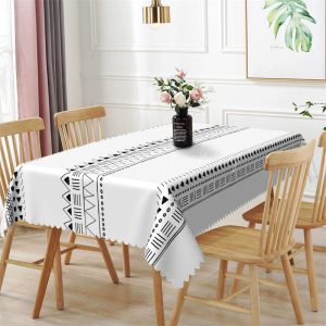 Simple White Geometric Lines Rectangle Tablecloth - 52x70 Inch
