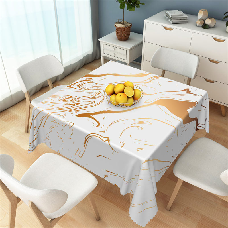 Simple White Golden Fluid Line Square Tablecloth - 52x70 Inch