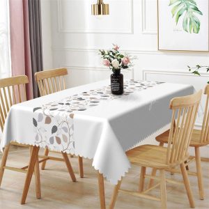 Simple White Plant Leaf Spring Rectangle Tablecloth - 52x70 Inch