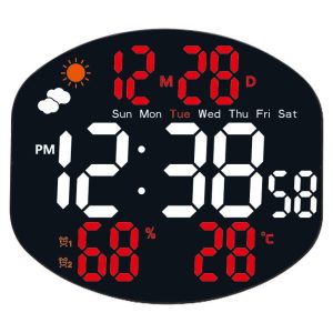 Smart LED Digital Wall Clock with Weather Station, Remote Control & Dual Alarm Display