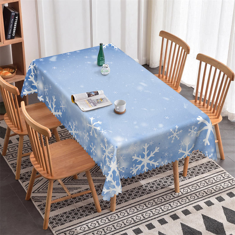 Snowflake Light Blue Winter Christmas Tablecloth - 52x70 Inch