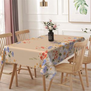 Spring Blooming Flowers Khaki Rectangle Tablecloth - 52x70 Inch