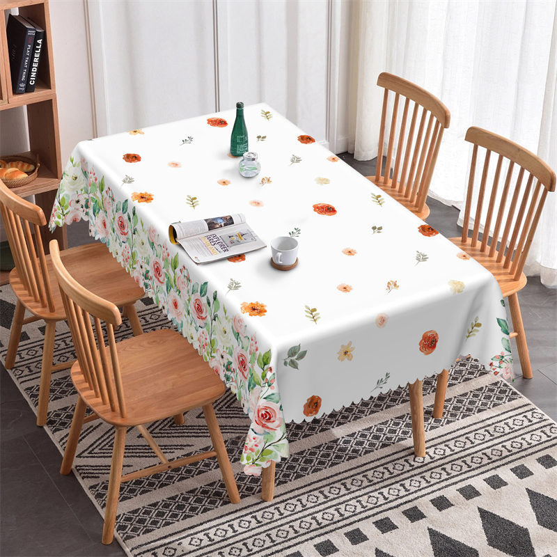 Spring Colorful Flowers Repeat Tablecloth For Kitchen - 52x70 Inch