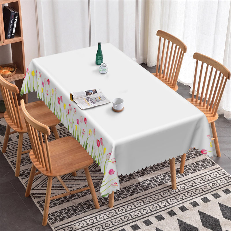 Spring Floral Boho White Rectangle Tablecloth For Decor - 52x70 Inch