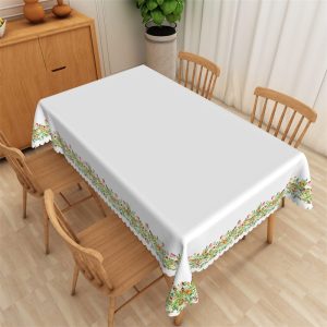 Spring Simple White Floral Edge Kitchen Tablecloth - 52x70 Inch