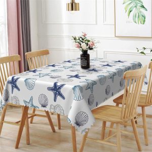 Starfish Scallop Pattern White Rectangle Tablecloth - 52x70 Inch