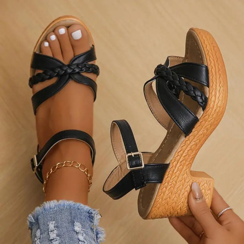 Summer Platform Sandals with Ankle Strap & Open Toe Design