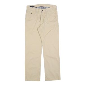 TOMMY HILFIGER Mens Cotton Blend Beige Regular Straight Trousers W34 L32 Classic