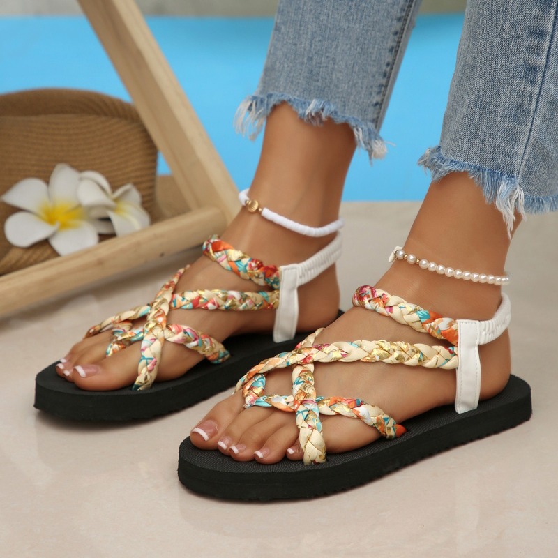 Toe Loop Womens Flat Sandals Lightweight Cross Strap Summer Sandals
