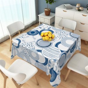 Variant Blue Disc Patterns Unique Square Tablecloth - 52x70 Inch