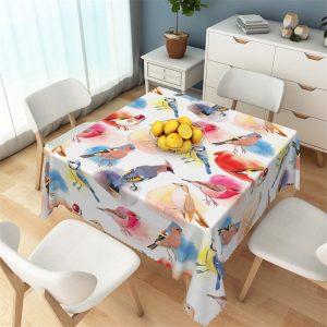 Watercolor Diverse Brid Pattern Square Tablecloth - 52x70 Inch