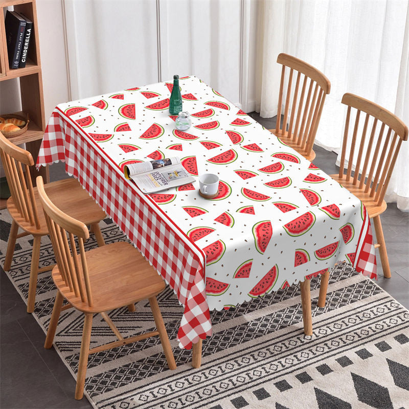 Watermelon Red Plaid Rectangle Tablecloth for Summer - 52x70 Inch