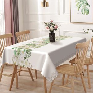 White Floral Design Simple Rectangle Tablecloth - 52x70 Inch