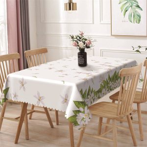 White Floral Leaves Simple Rectangle Tablecloth - 52x70 Inch