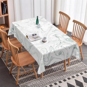 White Green Ripples Decorative Rectangle Tablecloth - 52x70 Inch