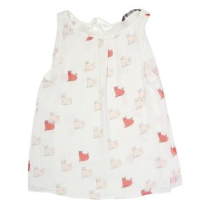 ZARA Womens White Printed Sleeveless Round Neck Top S Cat Pattern