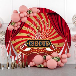 Circus Red Star Curtain Stripes Circle Backdrop - Diameter 5Ft/60inch/1.5M
