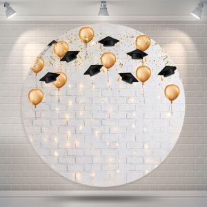 Dim Light White Brick Wall Round Backdrop For Grad - Microfiber Cloth / Diameter 6.5Ft/79inch/2M