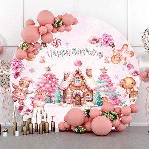 Lofaris Round Christmas Gingerbread House Birthday Backdrop - Backdrop Cover Only / Diameter 5Ft/1.5M / RAHF127A