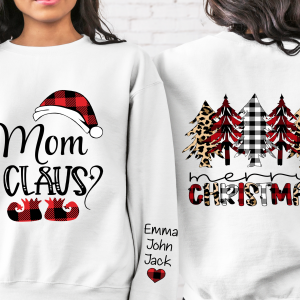 Mom Claus Merry Christmas Tree Custom Sweatshirt - White / S