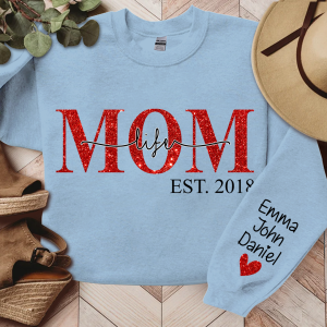 Mom Life Est Red Glitter Custom Gift Sweatshirt - Light Blue / S