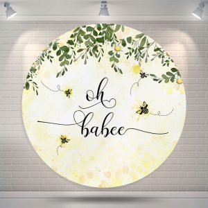 Oh Babee Honey Wildflower Round Baby Shower Backdrop - Diameter 6.5Ft/79inch/2M