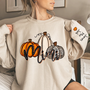 Personalized Mimi Grandma Pumpkins Autumn Sweatshirt - Sand / S