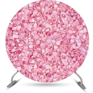 Pink Floral Petals Romantic Round Wedding Backdrop - NYRD5C52 / Diameter 6Ft/1.8M