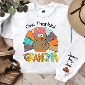 Thanksgiving One Thankful Grandma Custom Sweatshirt - White / S